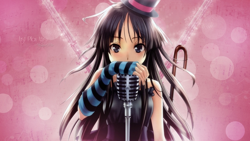 superstar, dress, mio akiyama, anime, hot, anime girl, long hair, black hair, k on, mio, female, black eye, singer, sexy, abstract, hat, girl