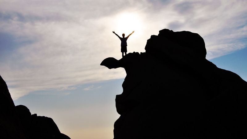rock, silhouette, freedom, loneliness, 4k