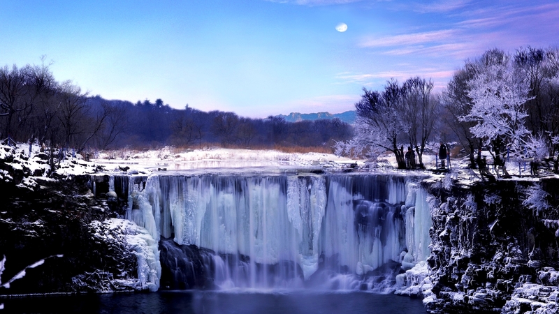 moon, ice, frozen, winter, falls