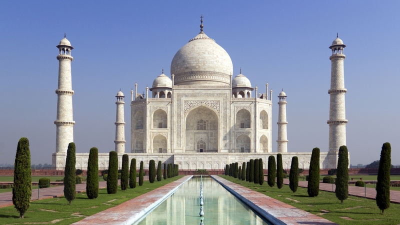 monument, taj mahal, water, green, india, white, agra
