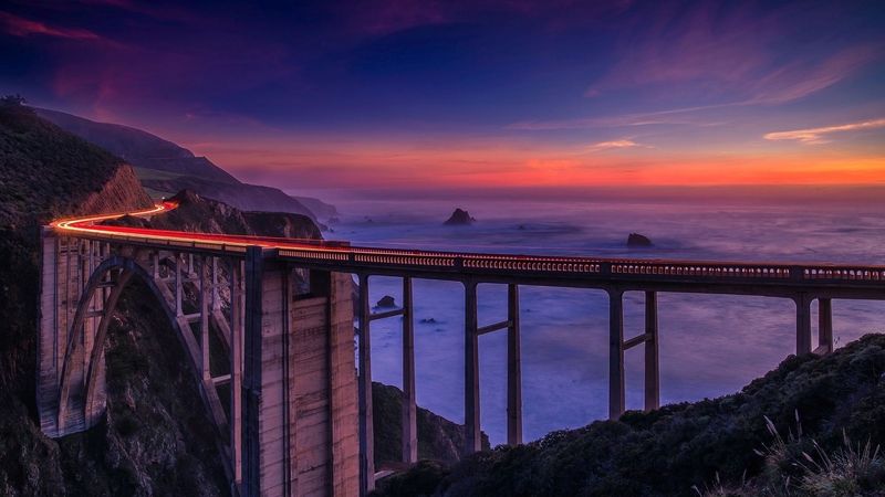 usa, shot, beautiful, riding, night, bixby bridge, light