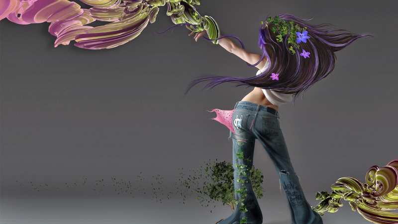 photo, colorful, art, girl, jeans, manipulation, flowers, abstract