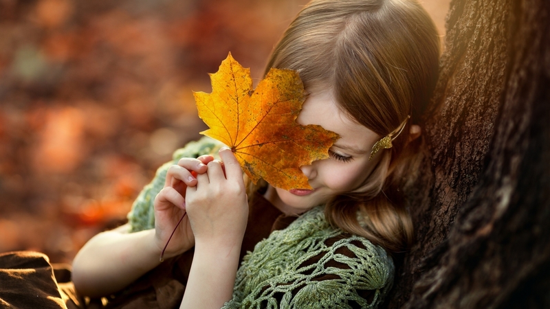autumn, green, girl, golden, yellow, copil, child, leaf