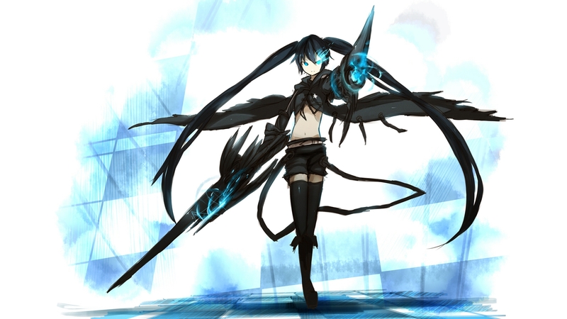 vocaloid, original, tagme, cute, black start shooter, fantasy, anime, black rock shooter, anime girl, weapon, brs, anime warrior, long hair, sword, black hair