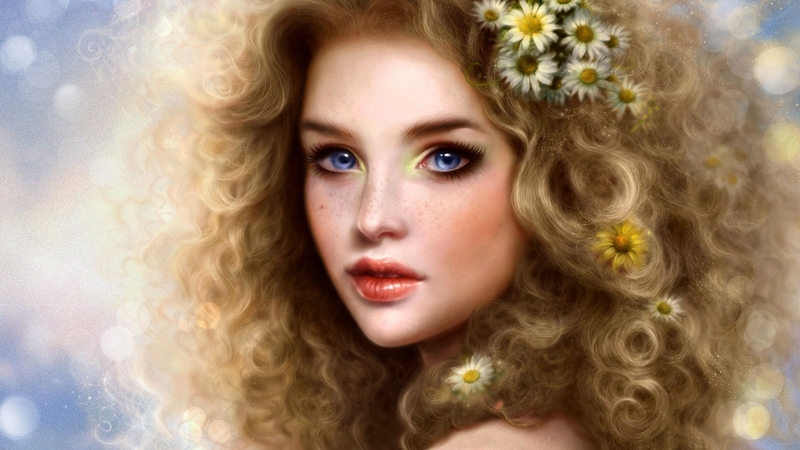 bonde, art, beautiful, illustration, artwork, painting, wide screen, flowers, beauty, portrait, lady