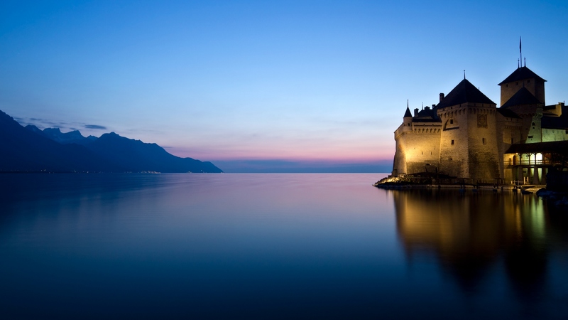 lakes, scenic, clear, beautiful, sunset, picturesque, waters, skies, calm, nature, reflections, castle, blue