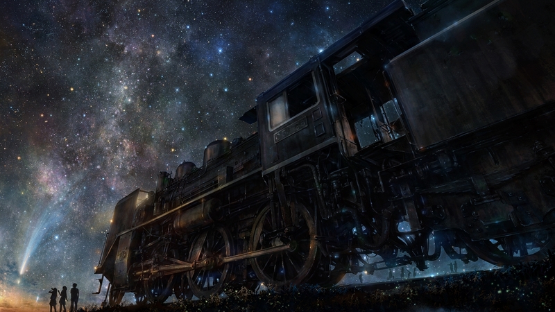 anime, space, beautiful, journey, sweet, nature, landscape, galaxy, starry, awesome, night, bright, scenery, sky, light, lovely, wheels, wonderful, amazing, people, train, cute, hope, tracks