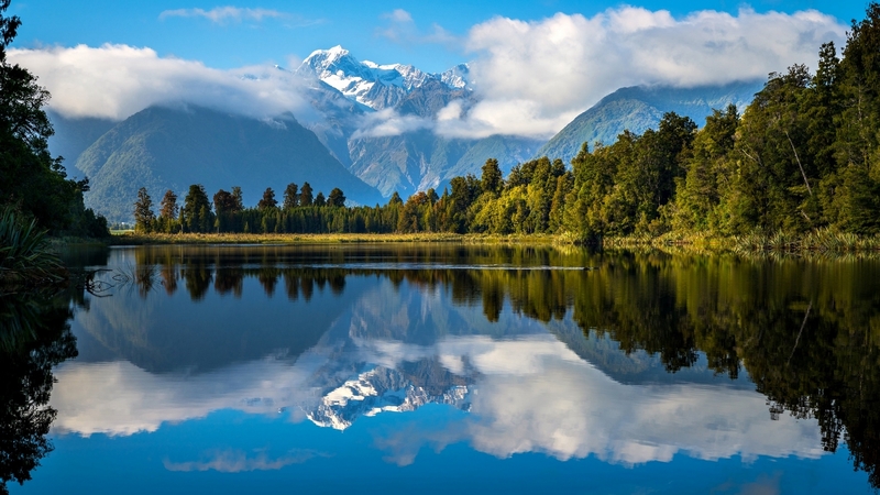 reflection, mountains, lake, new zealand, nature