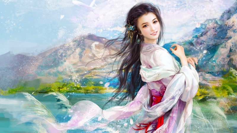 pretty, art, fine, beautiful, woman, geisha, fantasy, girl, digital, asian