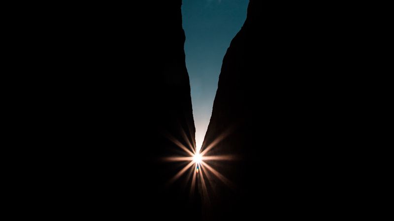 rocks, night, rays, light, 4k