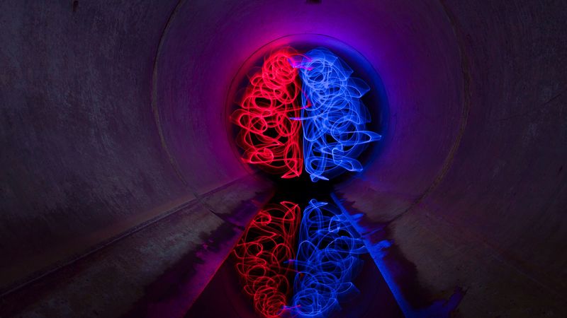 tunnel, neon, brain, light, 4k
