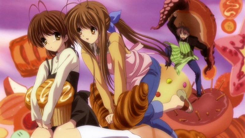 cupcake, family, sanae furukawa, nagisa furukawa, bread, akio furukawa, clannad