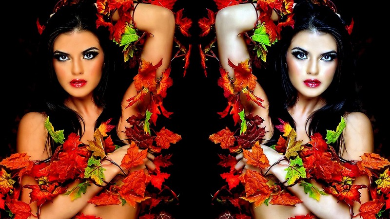 autum, beauti, color, woman, leaf
