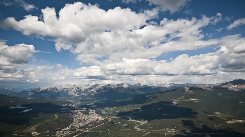 town, beautiful, sky, clouds, valley, panorama, mountains, nature, blue