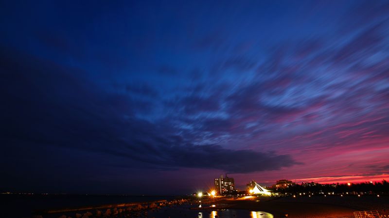 night city, clouds, overcast, light, 4k