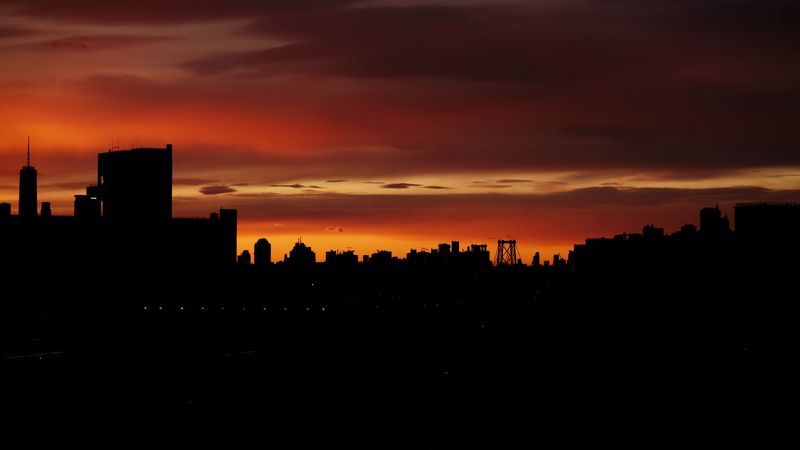 city, silhouette, sunset, 4k