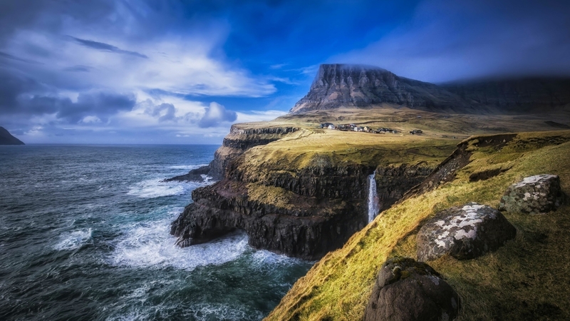 islands, ocean, faroe islands, kingdom of denmark, archipelago, waterfall, nature, faroe, landscape
