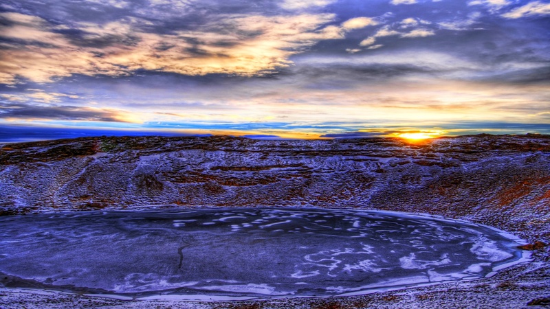 mountain, colorful, sunset, clouds, sky, ray, lake