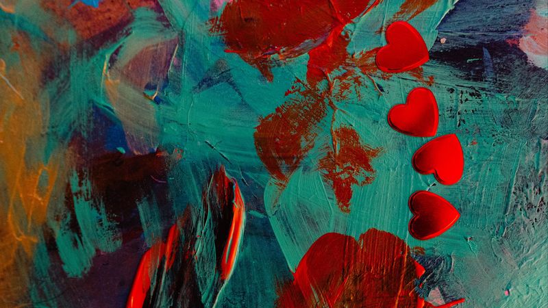 paint, hearts, spots, abstract, 4k