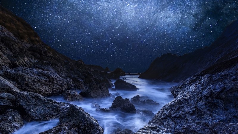 stars, nights, mountains, rocks, rivers, nature, winter