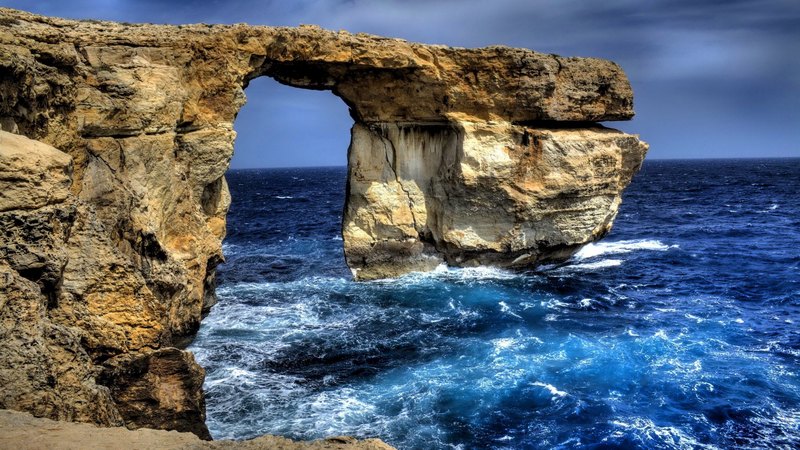 rocks, shore, lovely, ocean, beautiful, waves, sky, clouds, sea, nice, cliffs, bridge, nature, blue