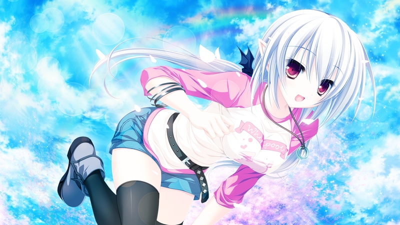 pretty, stunning, wings, white hair, beautiful, thigh highs, sexy, cute, suzukaze no melt, whirlpool, hot, beauty, anime girl, red eyes