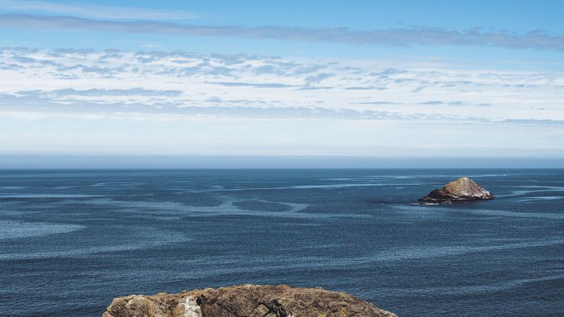 rocks, ocean, skyline, clouds, brookings, united states, 4k