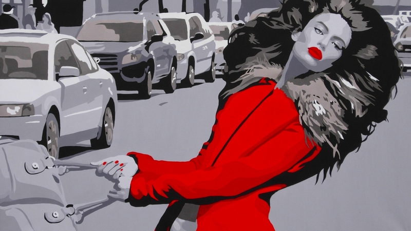 red, artistic, pretty, art, color splash, black and white, beautiful, woman, fantasy, city, girl, digital