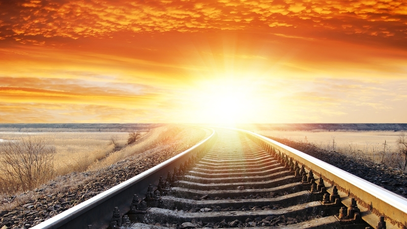 railroad, sunrise, sunset, sky, rails, train tack, firefox persona theme