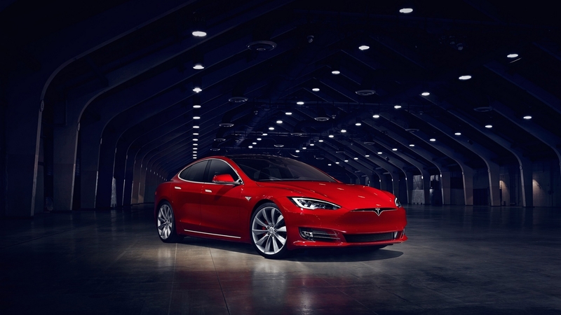 red, electric car, made in usa, garage, american, exclusive, lights, tesla, sports sedan, expensive, luxury, reflection, exotic car, tiles