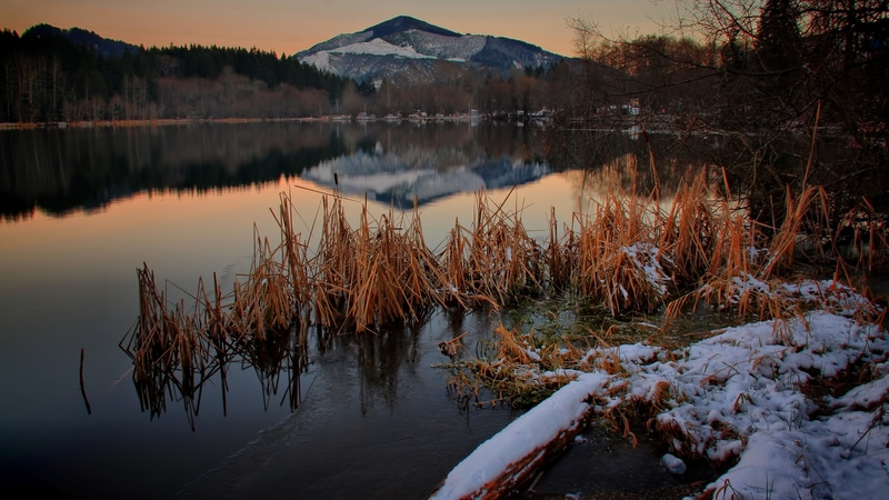 beautiful, sunset, clouds, beauty, evening, reflection, lovely, view, colors, sky, trees, winter, lake, water, snow, mountains, peaceful, nature, landscape