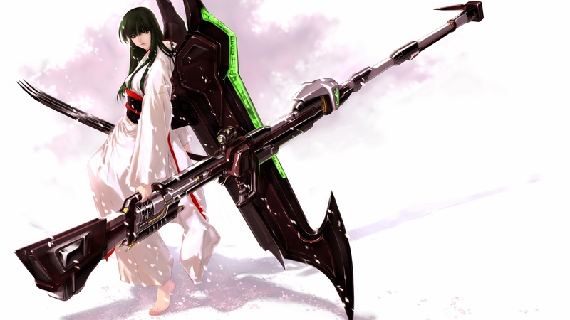 wings, nagisa ouka, kimono, ouka, nagisa, rifle, super robot wars, anime, katana