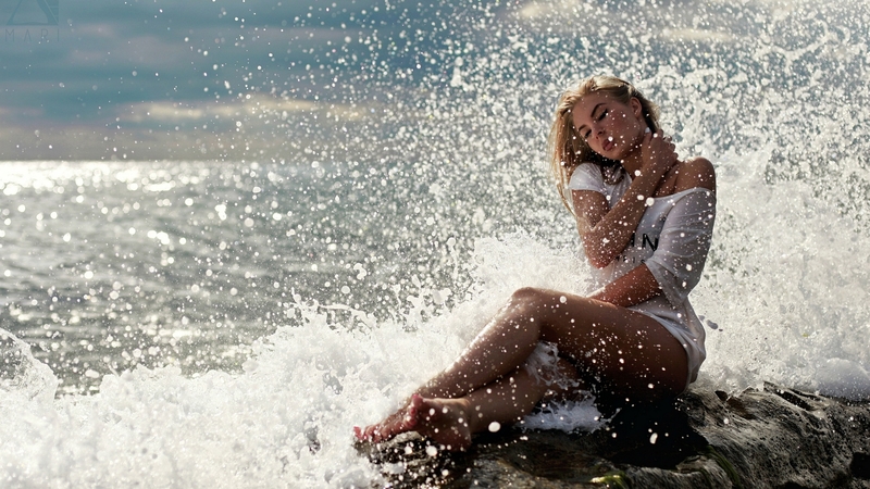 blonde, dress, model, ocean