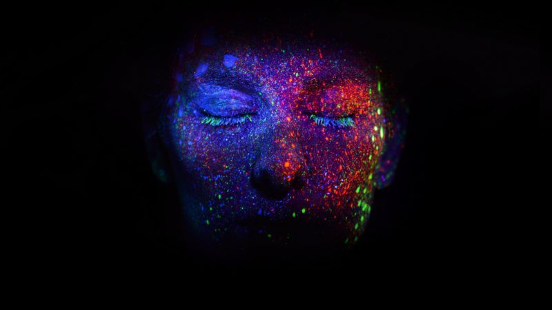 face, sequins, makeup, ultraviolet, glow, 4k