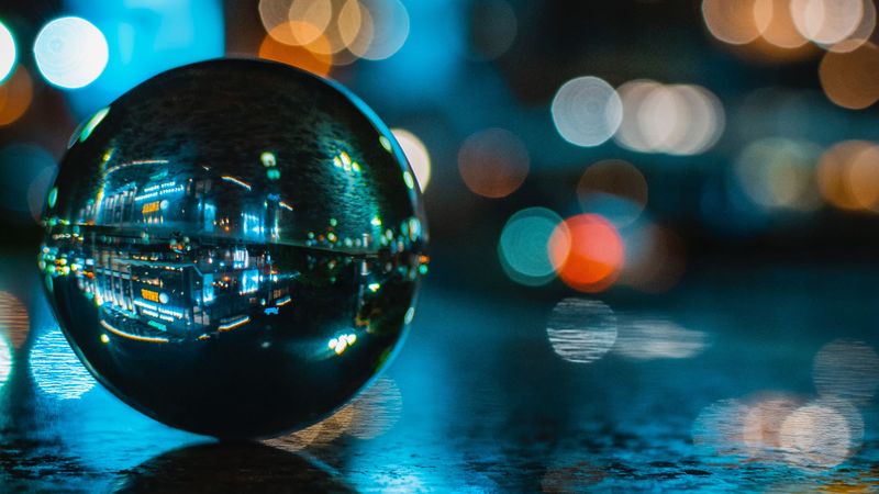 ball, reflection, glare, glass, 4k