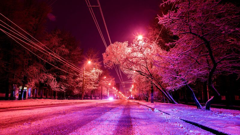 city, winter, photoshop, road, snow, 4k