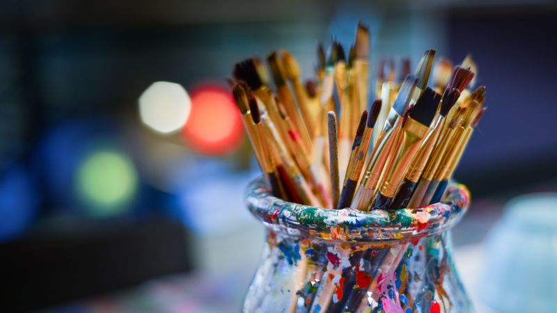 brushes, paint, artistic, bank, stains, colorful, 4k