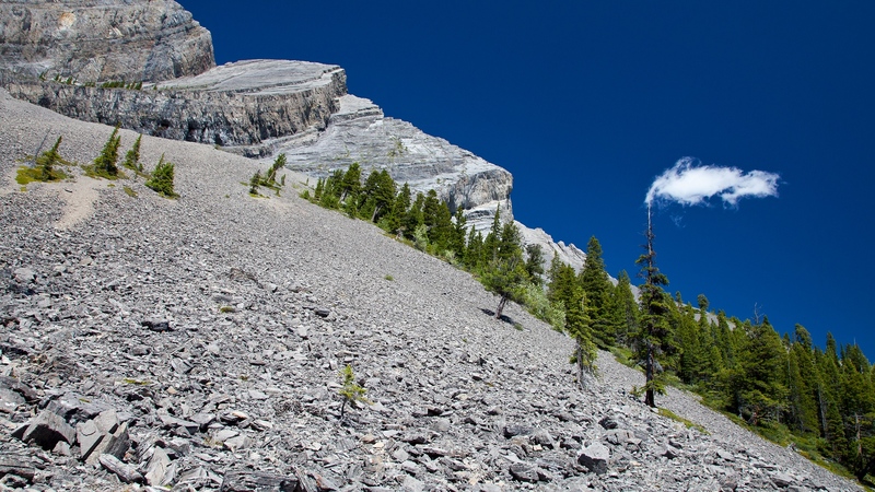 cloud, mountains, rocky, nature, trees, sky, blue