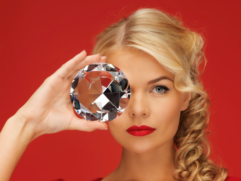 Girl, Diamond, Red background, Diamonds