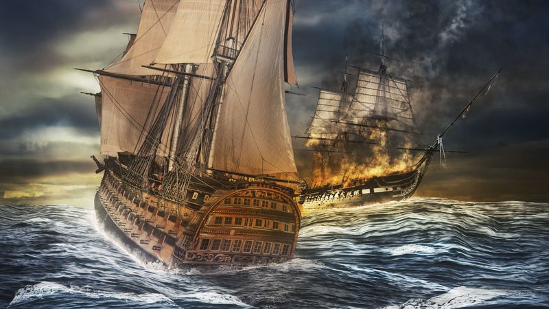 ships, sea, storm, sea battle, photoshop, 4k