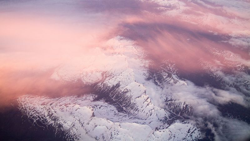 mountains, clouds, peaks, pink, 4k