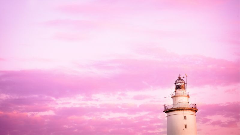 lighthouse, clouds, sky, pink, 4k