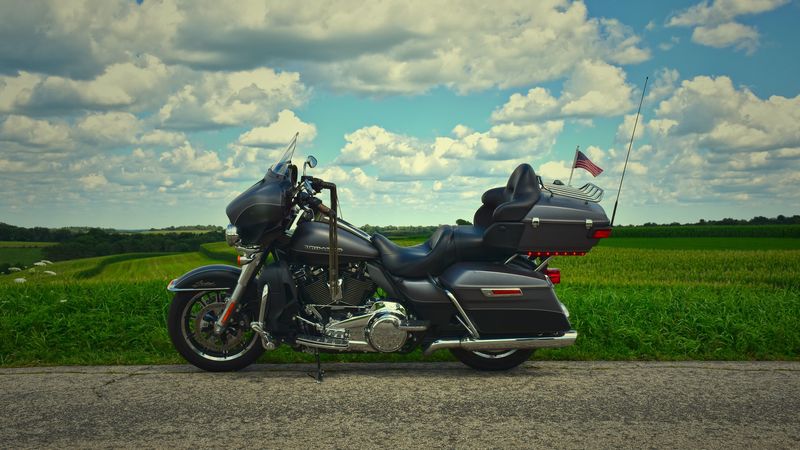 harley-davidson, bike, motorcycle, travel, road, clouds, 4k