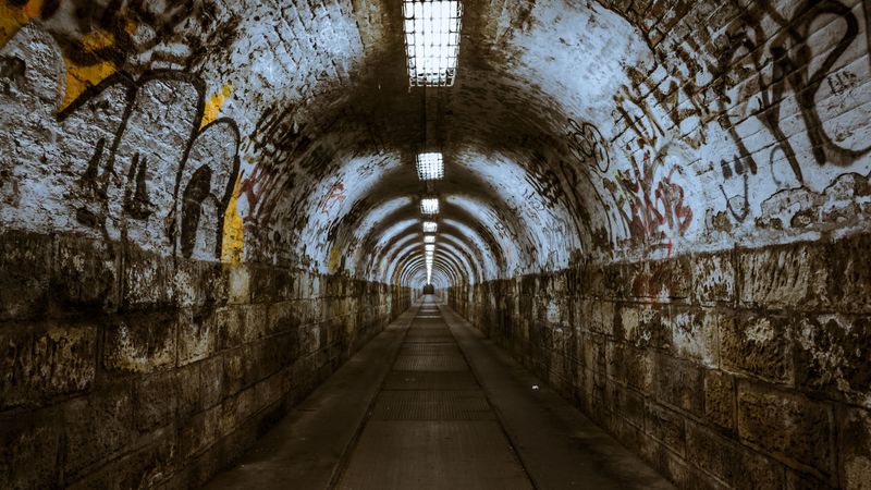 tunnel, underground, abandoned, lighting, 4k