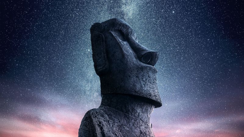 moai, statue, idol, easter island, starry sky, 4k