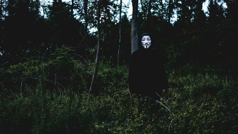 mask, man, forest, anonymous, 4k