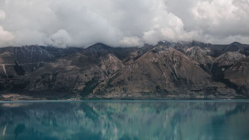 mountains, lake, clouds, ohau, new zealand, 4k