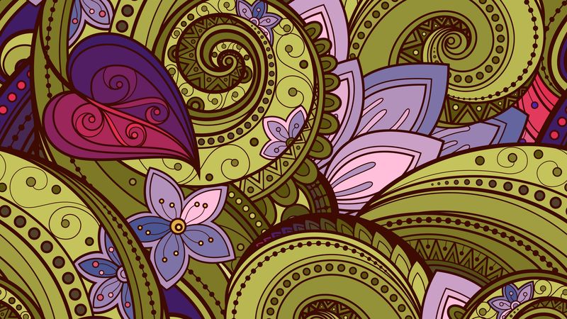 patterns, flowers, ornament, multicolored, swirling, art, 4k