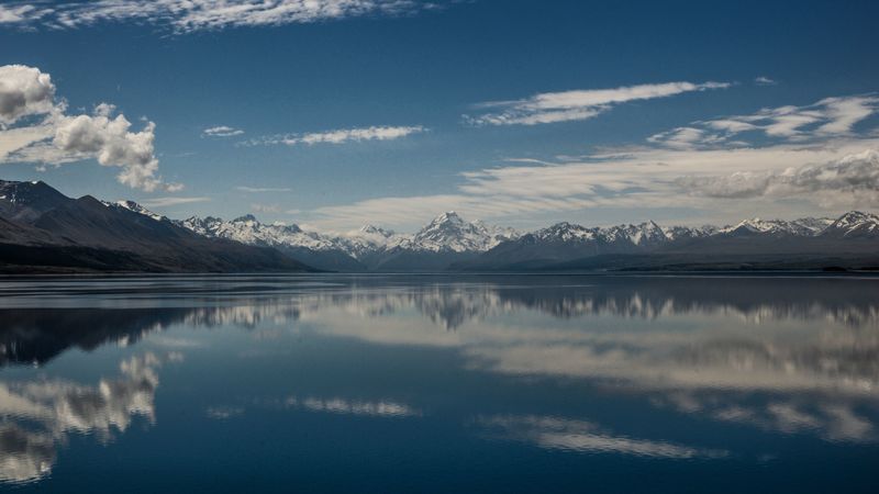 lake pukaki, mountains, skyline, new zealand, 4k