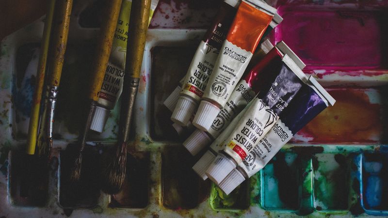 paint, acrylic, tubes, colorful, artistic, brushes, 4k